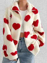 Load image into Gallery viewer, Cute Heart Zip Up Drop Shoulder Furry Jacket Cozy &amp; Trendy Cold-Weather Essential Warm Soft Winter Jacket For Your Girl

