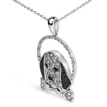 Load image into Gallery viewer, .925 Sterling Silver 1/4 Cttw White and Black Diamond Beagle Dog and Bone Pendant Necklace (I-J Color, I2-I3 Clarity) - 18" Inches

