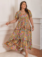 Load image into Gallery viewer, Plus Size Printed V-Neck Short Sleeve Maxi Dress Elegant &amp; Flowy Summer Dress For Girls
