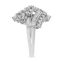 Load image into Gallery viewer, 10K White Gold 1/2 Cttw Round and Baguette-Cut "S" Shaped Bypass Cocktail Ring (I-J Color, I1-I2 Clarity) - Size 7
