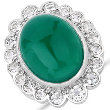 Load image into Gallery viewer, 18.90 Carat Genuine Green Onyx and White Topaz .925 Sterling Silver Ring
