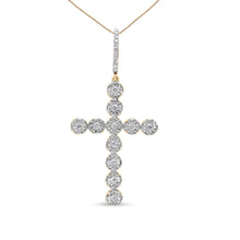 Load image into Gallery viewer, 10K Yellow Gold 5/8 Cttw Miracle Set Round Diamond Circle Link Cross Pendant Necklace for Men (H-I Color, SI1-SI2 Clarity) - NO CHAIN INCLUDED
