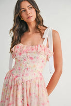 Load image into Gallery viewer, Floral Printed Shoulder Strap Midi Dress For Women – Floral Midi Dress, Shoulder Strap Dress, Ruffled Midi Dress, Feminine Floral Dress, Elegant Occasion Dress
