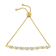 Load image into Gallery viewer, 10K Yellow Gold over .925 Sterling Silver 1/10 Cttw Diamond Heart and X-Link 6â€-9â€ Adjustable Bolo Bracelet (H-I Color, I2-I3 Clarity)
