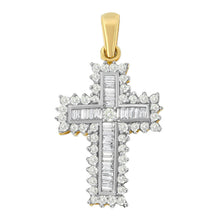 Load image into Gallery viewer, 14K Yellow Gold 2.0 Cttw Multi-Row Diamond Cross Pendant Necklace
