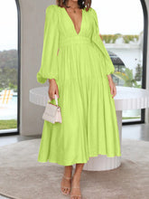 Load image into Gallery viewer, Lightweight Deep V-Neck Balloon Sleeve Maxi Dress Elegant &amp; Flowing Silhouette Unique Dress
