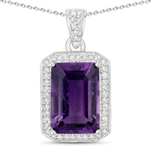 Load image into Gallery viewer, 5.37 Carat Genuine Amethyst and White Diamond .925 Sterling Silver Pendant
