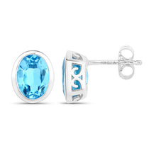 Load image into Gallery viewer, 4.00 Carat Genuine Swiss Blue Topaz .925 Sterling Silver Earrings
