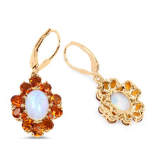 Load image into Gallery viewer, 14K Yellow Gold Plated 5.42 Carat Genuine Ethiopian Opal, Citrine and White Topaz .925 Sterling Silver Earrings
