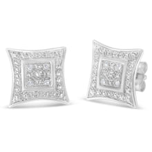 Load image into Gallery viewer, .925 Sterling Silver Diamond Accented 4-Stone Four Pointed Star Shaped Halo-Style Stud Earrings (H-I Color, I2-I3 Clarity)

