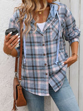 Load image into Gallery viewer, Plaid Buttoned Long Sleeve Hooded Jacket for Women – Cozy &amp; Stylish Cotton-Blend Outerwear
