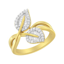 Load image into Gallery viewer, 10K Yellow Gold 3/8 Cttw Round and Baguette-Cut Diamond Leaf Cocktail Ring - Size 7 (I-J Color, I1-I2 Clarity)
