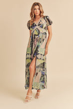 Load image into Gallery viewer, Lace Detail Slit Geometric Print Short Sleeve Maxi Comfortable Dress For Women, Elegant Lace, Alluring Slit, Sophisticated Geometric Print for Casual &amp; Dressy Occasions
