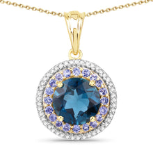 Load image into Gallery viewer, "5.10 Carat Genuine London Blue Topaz, Tanzanite and White Topaz .925 Sterling Silver Pendant
