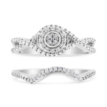 Load image into Gallery viewer, .925 Sterling Silver 1/6 Cttw Diamond Composite Halo and Split Shank Bridal Set Ring and Band  (I-J Color, I3 Clarity) - Size 7
