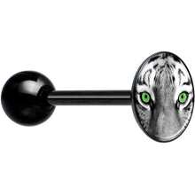 Load image into Gallery viewer, Black White Tiger Eyes Black Barbell Tongue Ring
