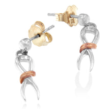 Load image into Gallery viewer, 10K Two-Toned Gold Flash Plated .925 Sterling Silver Awareness Ribbon Dangle Earrings
