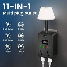 Load image into Gallery viewer, 11-in-1 Multifunctional Power Strip with Desk Lamp, Clock, USB Ports &amp; Surge Protection
