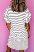 Load image into Gallery viewer, White Striped Round Neck Short Sleeve Mini Dress Casual &amp; Playful Everyday Look Dress
