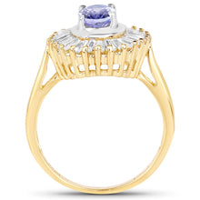 Load image into Gallery viewer, 14K Yellow Gold Plated 2.16 Carat Genuine Tanzanite &amp; White Topaz .925 Sterling Silver Ring
