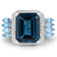 Load image into Gallery viewer, 8.17 Carat Genuine London Blue Topaz and Swiss Blue Topaz .925 Sterling Silver Ring
