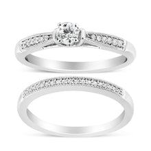 Load image into Gallery viewer, .925 Sterling Silver 1/3 Cttw Diamond Classic Engagement Ring Bridal Set with Milgrain (I-J Color, I3 Clarity) - Ring Size 7
