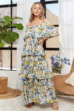 Load image into Gallery viewer, Layered Floral Off-Shoulder Short Sleeve Maxi Summer Dress For Women – Elegant and Feminine Floral Off-Shoulder Maxi Dress with Ruffled Layers for a Romantic Look
