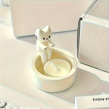 Load image into Gallery viewer, 1pc WhimsyCat Ceramic Kitten Candle Holder - Encaustic Finish Tabletop Animal Theme Decor for Christmas, Halloween, Easter, Thanksgiving, Valentine'S Day
