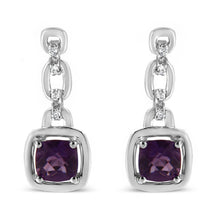 Load image into Gallery viewer, .925 Sterling Silver 6x6MM Cushion Shaped Natural Purple Amethyst and Diamond Accent Drop and Dangle Earrings (I-J Color, I1-I2 Clarity)
