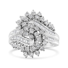 Load image into Gallery viewer, 10K White Gold 1/2 Cttw Round and Baguette-Cut "S" Shaped Bypass Cocktail Ring (I-J Color, I1-I2 Clarity) - Size 7

