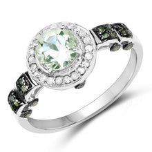 Load image into Gallery viewer, 1.07 Carat Genuine Green Amethyst, Green Diamond and White Diamond .925 Sterling Silver Ring
