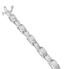 Load image into Gallery viewer, 14K White Gold 1.0 Cttw Invisible Set Princess Diamond Alternating Link Tennis Bracelet (I-J Color, I1-I2 Clarity) - 7.25"
