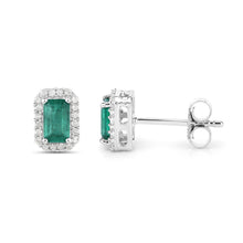 Load image into Gallery viewer, 0.91 Carat Genuine Zambian Emerald and White Diamond 14K White Gold Earrings
