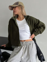 Load image into Gallery viewer, Stylish Zip-Up Long Sleeve Cropped Jacket Trendy &amp; Lightweight Outerwear for a Chic Look
