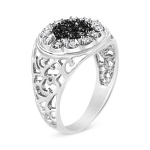 Load image into Gallery viewer, .925 Sterling Silver 1/4 Cttw White and Black Treated Diamond Halo Cluster Ring for Men (I-J Color, I3 Clarity) - Size 10
