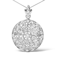 Load image into Gallery viewer, 18K White Gold 1 5/6 Cttw Diamond Cluster Floral Filigree Brooch Pin and 18" Pendant Necklace (G-H Color, I1-I2 Clarity)

