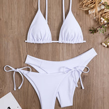 Load image into Gallery viewer, Essential Edge 3-Piece Bikini Set for Women – Solid Color High-Cut Triangle Top Two-Style Bottoms with Side Lace-Up Design &amp; Quick-Drying Comfort – Versatile Women's Swimwear for Summer Pool Beach &amp; Travel
