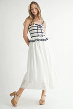 Load image into Gallery viewer, Crochet Stripe Knit Eyelet Mix Midi Dress – Crochet Midi Dress, Stripe Knit Dress, Eyelet Mix Dress, Trendy Midi Dress, Versatile Midi Dress
