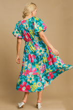 Load image into Gallery viewer, Beautiful Full Size Floral Print Puff Sleeve Midi Dress Plus Size Trendy &amp; Chic Dress Modern Design
