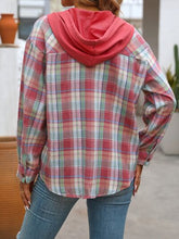 Load image into Gallery viewer, Plaid Buttoned Long Sleeve Hooded Jacket for Women – Cozy &amp; Stylish Cotton-Blend Outerwear
