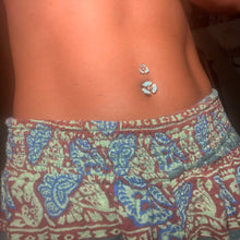 Load image into Gallery viewer, Blue and Purple Hibiscus Flower Double Mount Belly Ring
