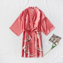 Load image into Gallery viewer, Fashion Blue Floral Bird Print Stylish Bathrobes Modern Comfortable Design Silk Soft Sleepwear For Women
