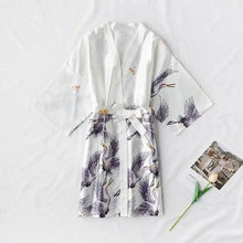 Load image into Gallery viewer, Fashion Blue Floral Bird Print Stylish Bathrobes Modern Comfortable Design Silk Soft Sleepwear For Women
