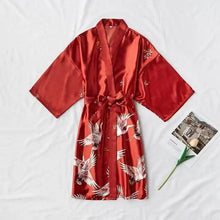 Load image into Gallery viewer, Fashion Blue Floral Bird Print Stylish Bathrobes Modern Comfortable Design Silk Soft Sleepwear For Women
