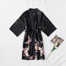 Load image into Gallery viewer, Fashion Blue Floral Bird Print Stylish Bathrobes Modern Comfortable Design Silk Soft Sleepwear For Women
