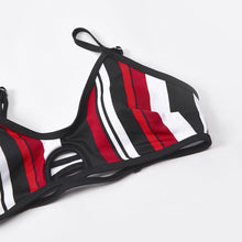 Load image into Gallery viewer, Fashion Blue White Women Striped Bikini Sets Swimsuit Women Halter Top Bikini High Waist Bathing Suits Bandage Two Piece Swimsuit Two Pieces Swimwear Women Summer Beach Adjustable Bathing Suit
