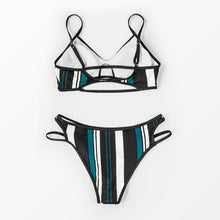 Load image into Gallery viewer, Fashion Blue White Women Striped Bikini Sets Swimsuit Women Halter Top Bikini High Waist Bathing Suits Bandage Two Piece Swimsuit Two Pieces Swimwear Women Summer Beach Adjustable Bathing Suit
