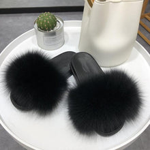 Load image into Gallery viewer, Fashion Fox Fur Slippers Women Home Fluffy Comfort Summer Flats Sweet Shoes Indoor Flip Flops Fur Slides Elegant Sandals Lightweight House Slippers Fuzzy Band Slip On Open Toe Slippers
