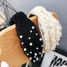 Load image into Gallery viewer, Fashion Girls Pearl Hairband White Black Lace Headband Women Artificial Pearls Hair Hoop Middle Knot Hair Accessories Gorgeous Hair Accessories For Women
