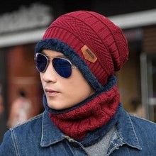 Load image into Gallery viewer, Fashion Knitted Winter Hats For Men Thick and Warm Men Winter Hat Black Autumn Beanie Hat Men Wool Ski Hats Beanies Bonnet Scarf Hat Set Outdoor Sport Warm Beanies Hat For Men Knitted Hats Bandana Hiking Camping Kid Neck Warmer Cap
